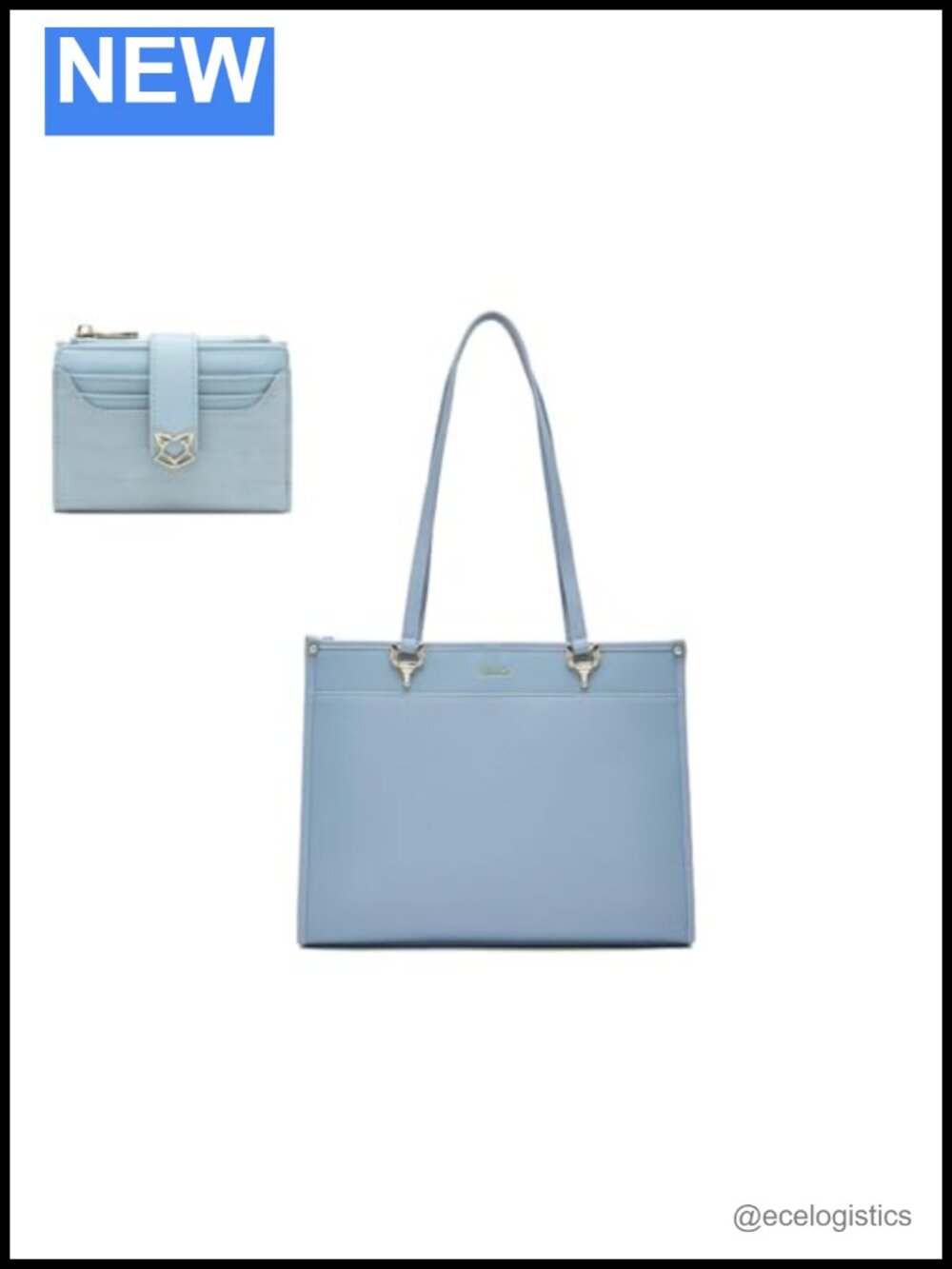 Genuine Leather Large Tote Bag with Small Wallet Set for Women